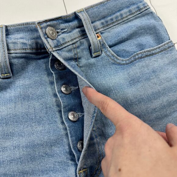 Levi’s Jeans Womens 27 Blue Ribcage Straight Ankle Button Fly Distressed Denim - Picture 8 of 14